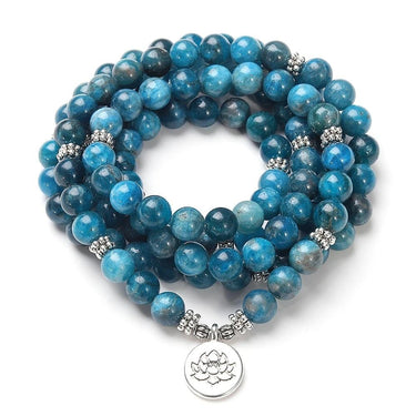 108 Blue Apatite Beads Mala Bracelet with Lotus / OM / Buddha Charm-Your Soul Place